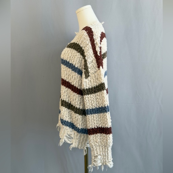 Frayed Cozy Striped Knit Sweater - Picture 2 of 5